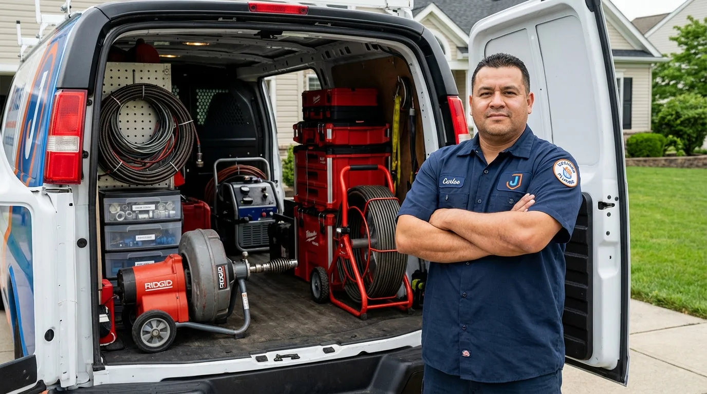 Professional drain cleaning equipment and Johns Plumbing LLC plumber in Schuyler
