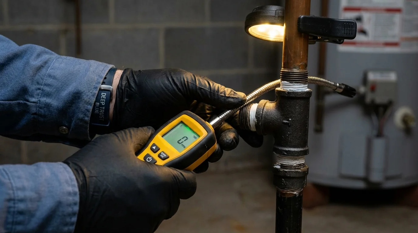 Gas leak detection with electronic sniffer by Johns Plumbing LLC in Schuyler