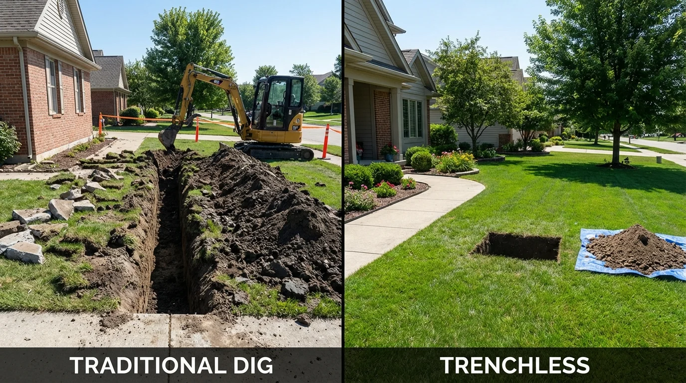 Trenchless sewer repair with minimal yard damage versus traditional excavation in Schuyler, NE